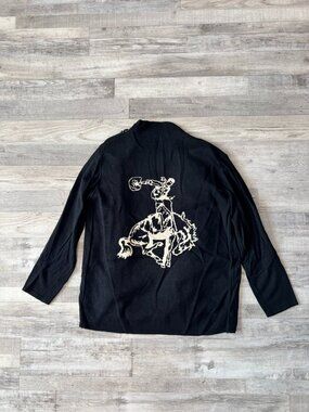 Crazy Train NWT Black Cowboy Bronco Graphic Sweater Cardigan Size Medium D27